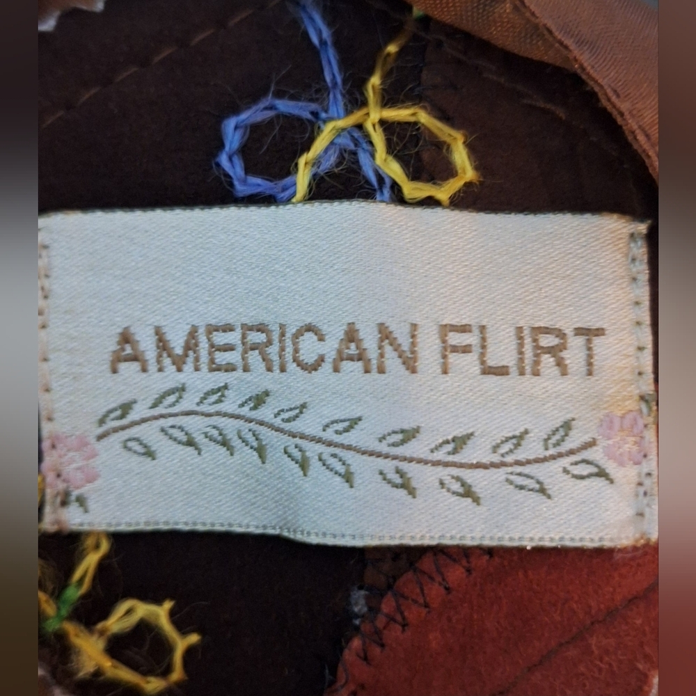 AMERICAN FLIRT Brown Suede Patchwork Vest with Multicolor Embroidered Accents - Picture 6 of 6